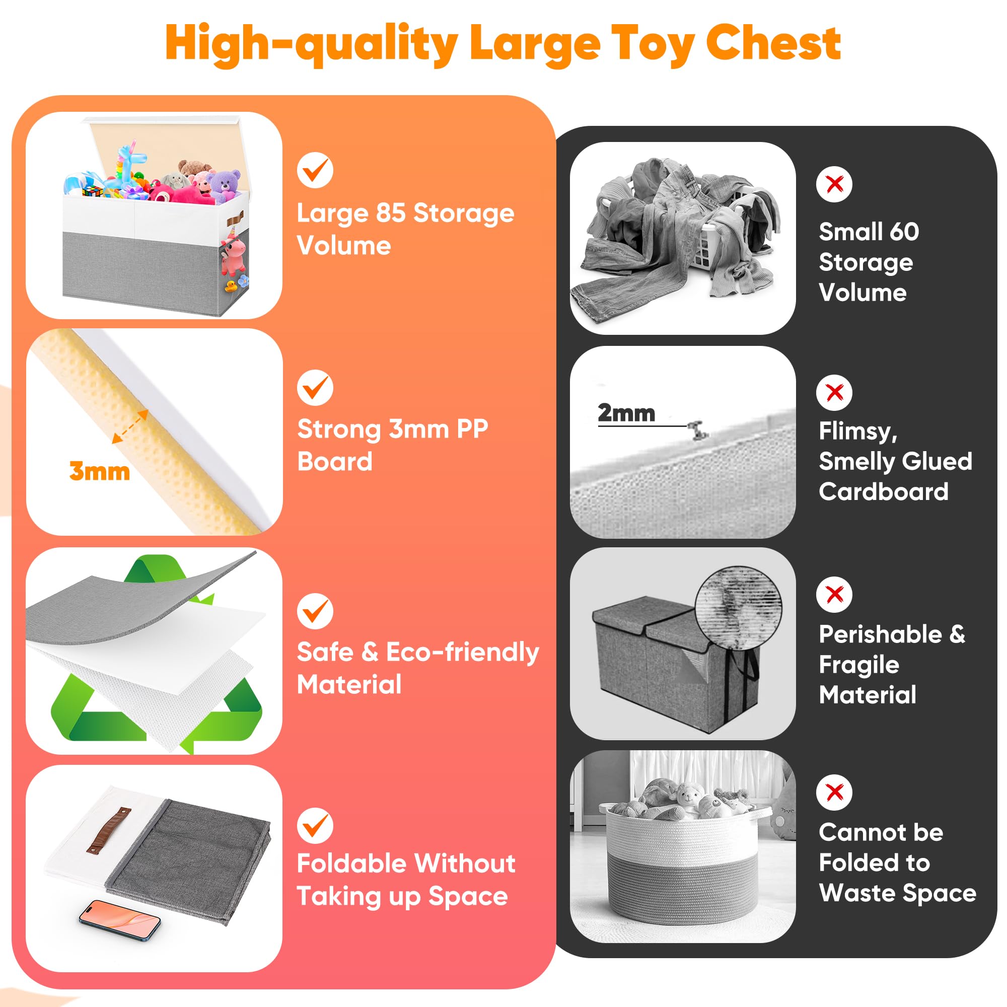 Mabahoo toy box for nursery or bedroom keeps toys within reach.
