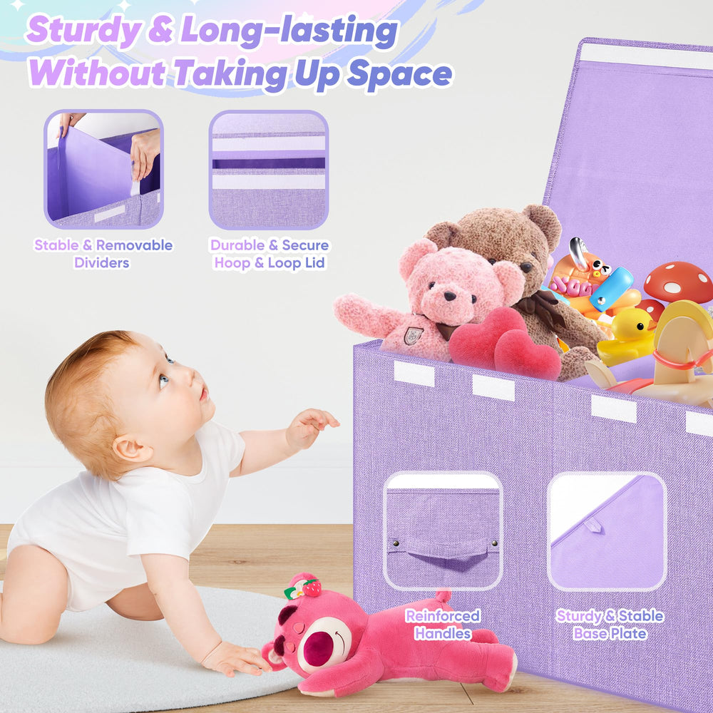 Mabahoo toy box open lid demonstrates quick access to toys during playtime