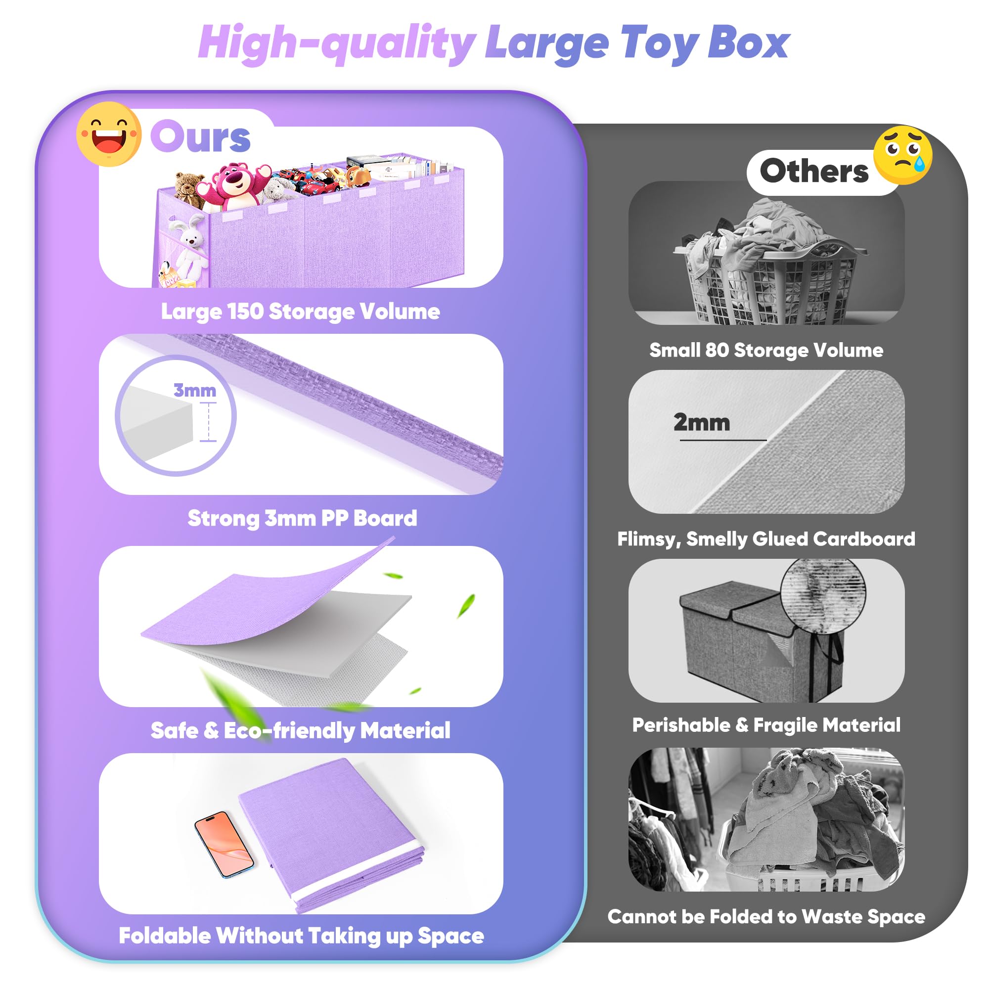 Mabahoo toy box PP-board stability provides sturdy support for heavy toy loads