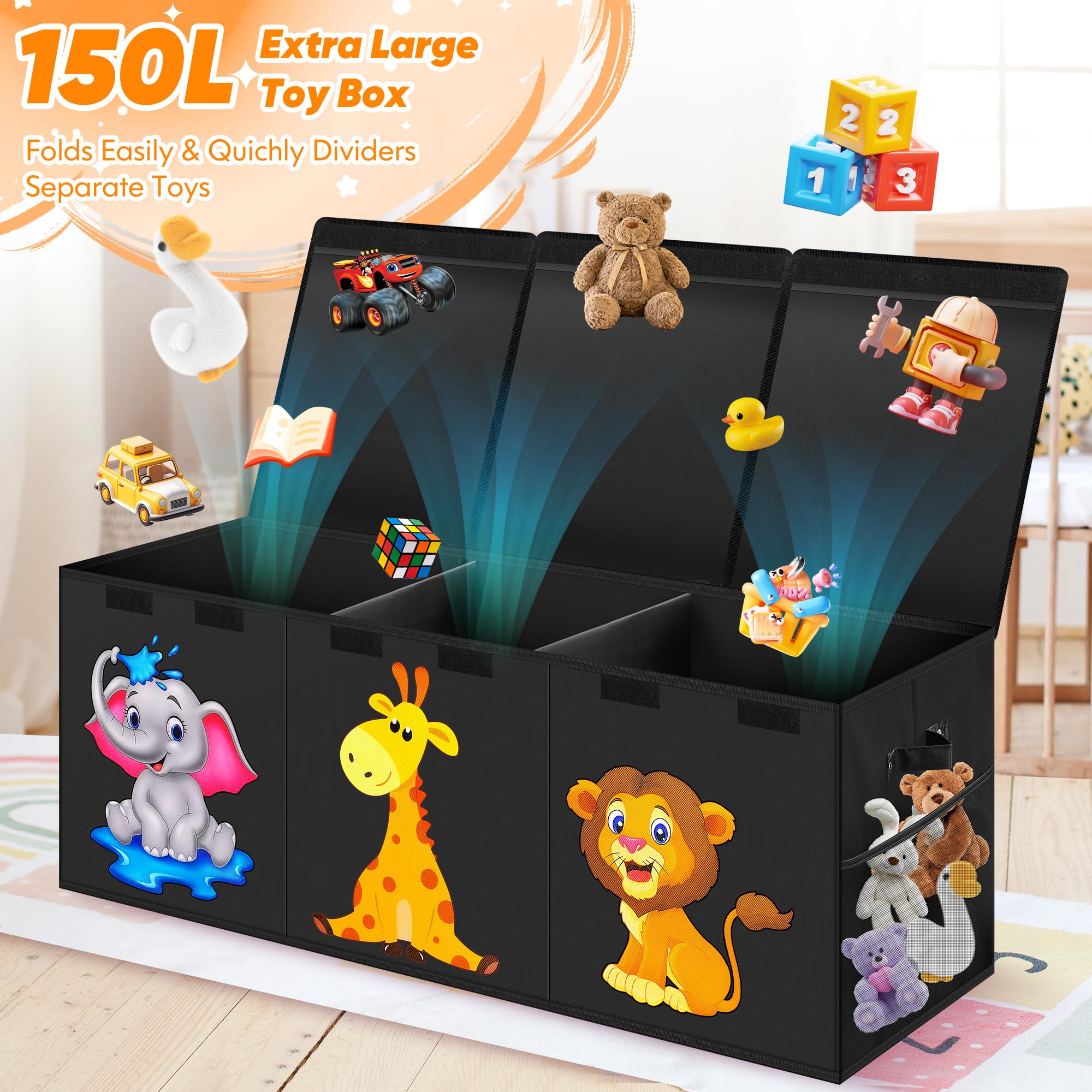Mabahoo toy box side pocket detail for convenient small-item storage