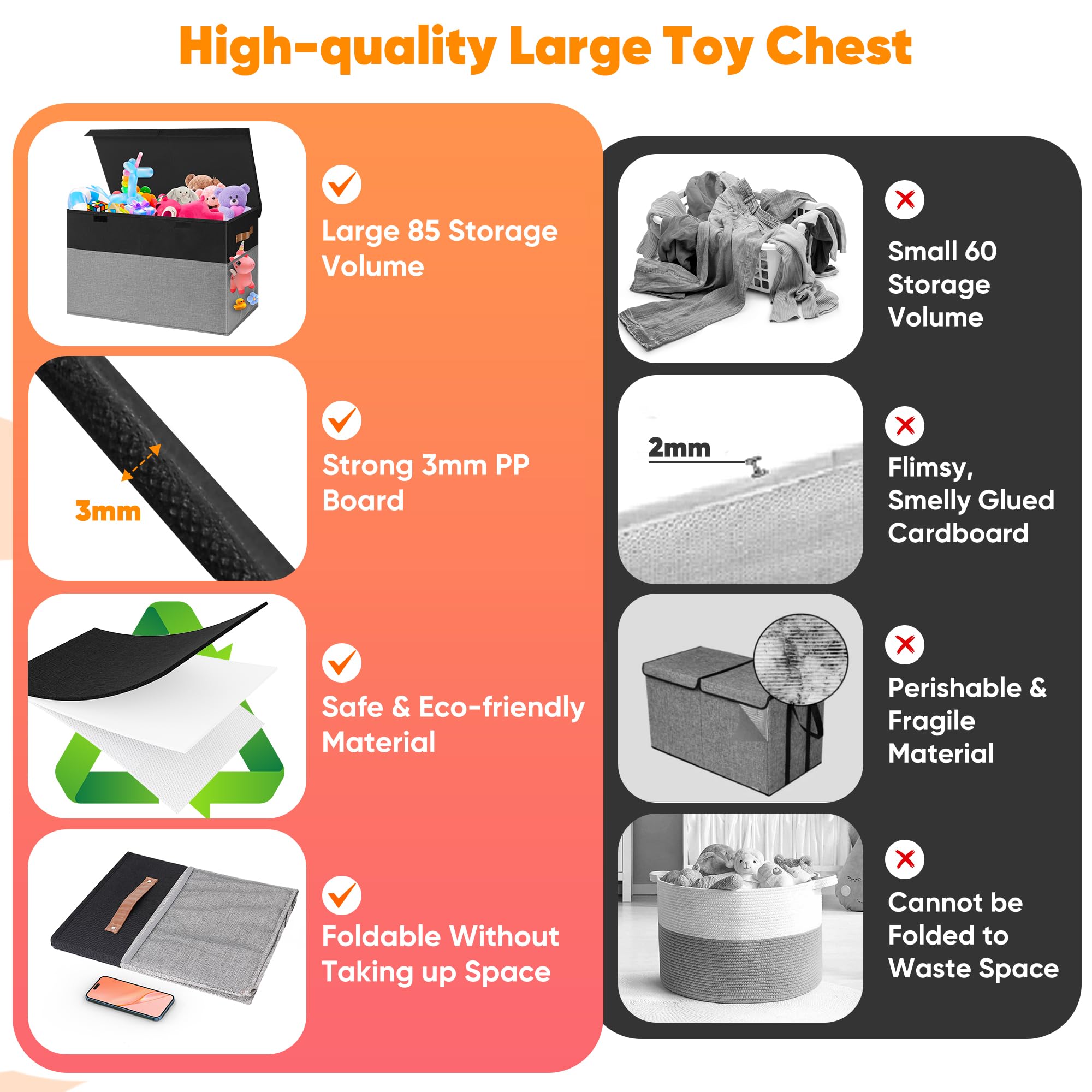 Mabahoo toy box strong handles enable easy carrying around the home.