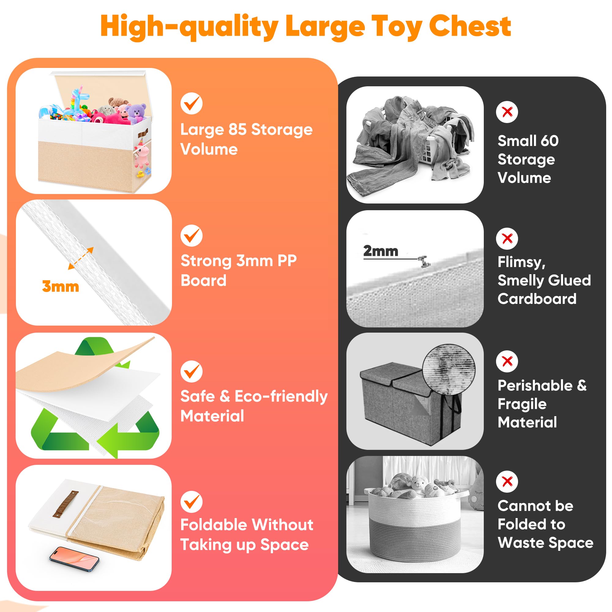 Mabahoo toy box sturdy linen fabric for durable playroom storage