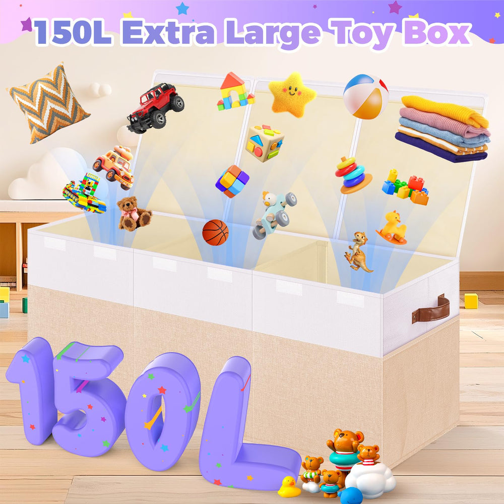 Mabahoo collapsible toy box shown in use to save space