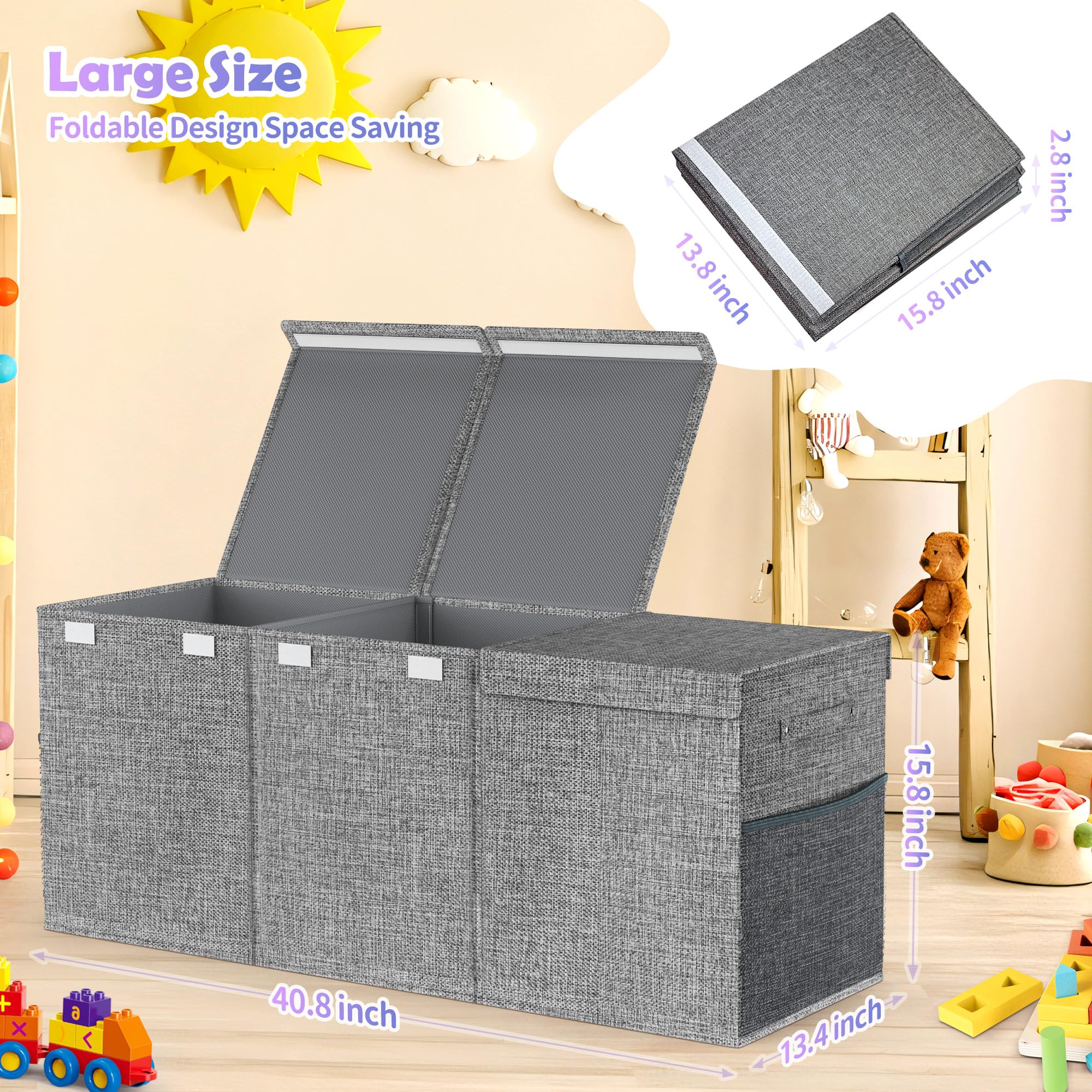 Mabahoo extra large chest in gray keeps toys accessible.
