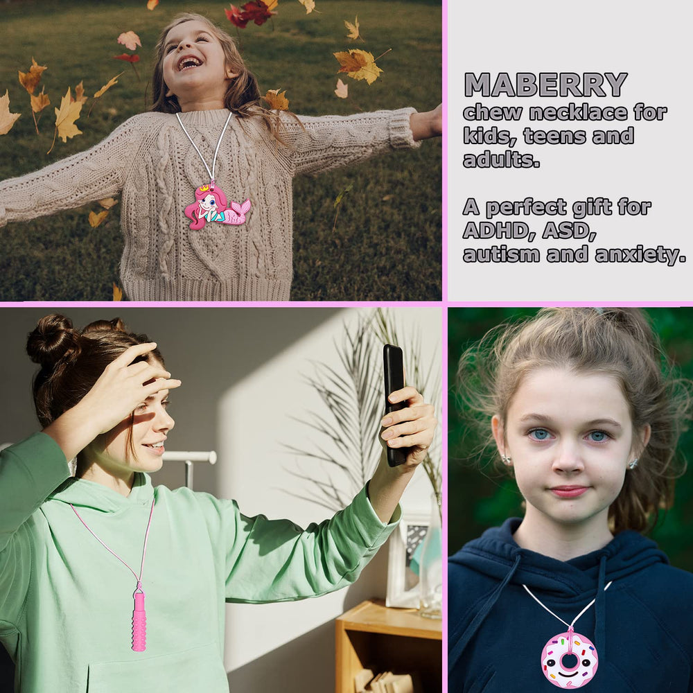 MaberryTech Direct chew necklace group shot shows the 6-pack sensory options.