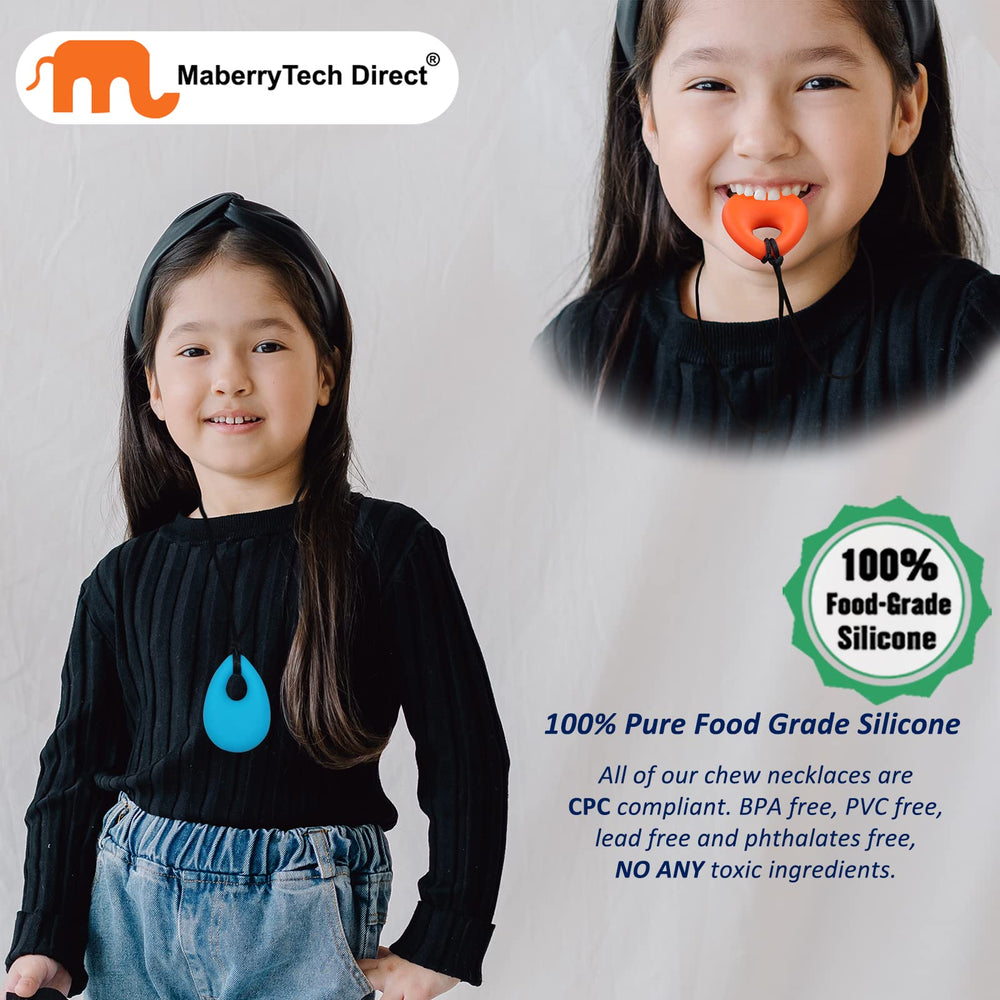 MaberryTech Direct chew necklace breakaway clasp demonstrates safety during wear.