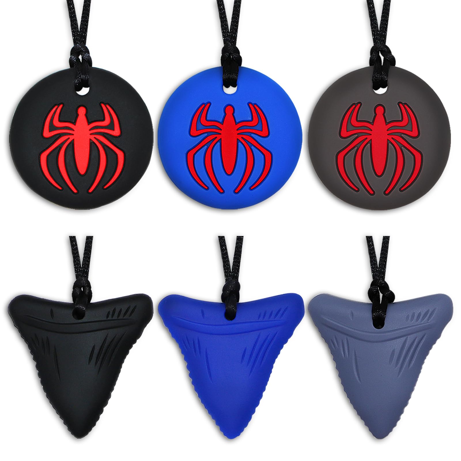MaberryTech Direct chew necklace shark tooth pack helps calm focus during playtime.
