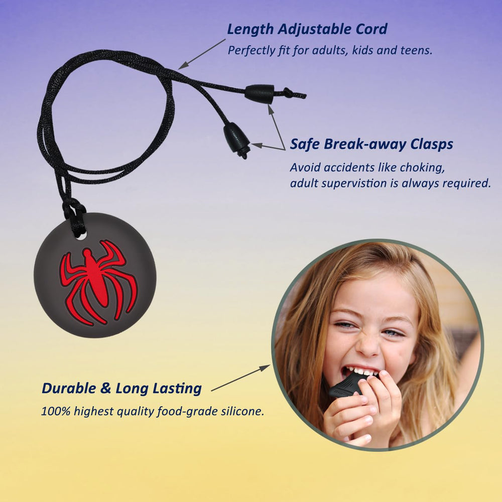 MaberryTech Direct silicone chew necklace shows soft, durable material for safe oral exploration.