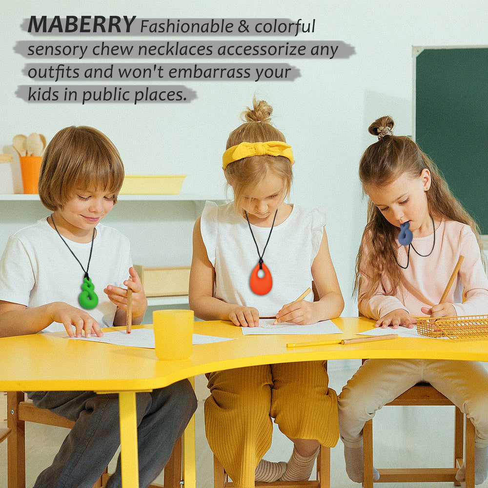 MaberryTech Direct chew necklace worn as a fashionable accessory with tactile relief.