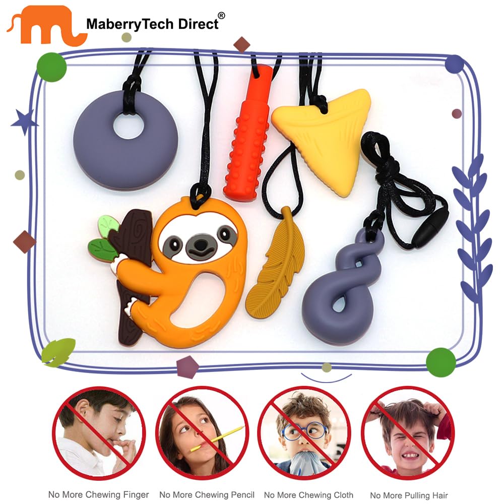 MaberryTech Direct yellow-pack visual highlights versatile 6-pack sensory chew necklaces.