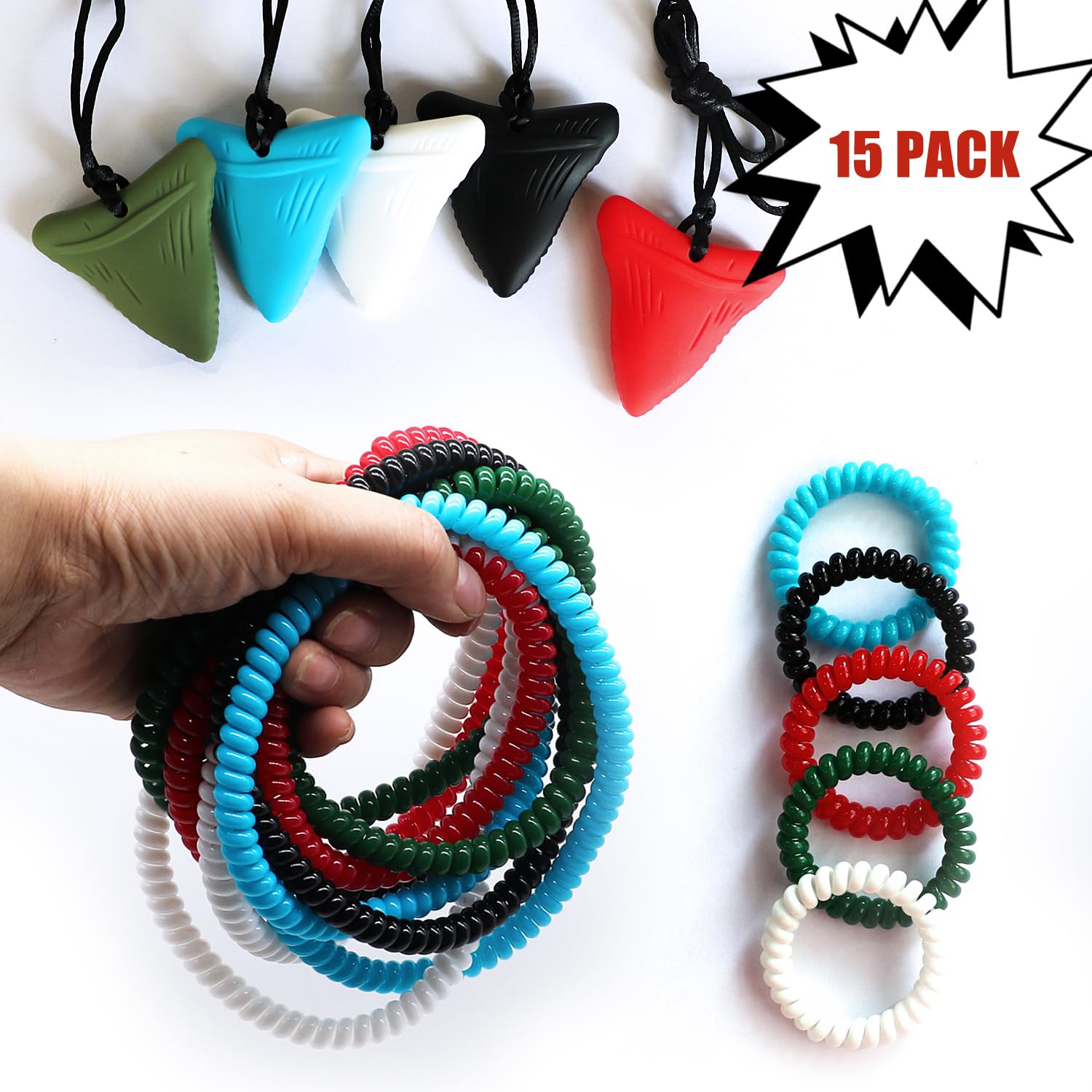 MaberryTech Direct colorful chew necklaces worn with outfits for daily sensory play.