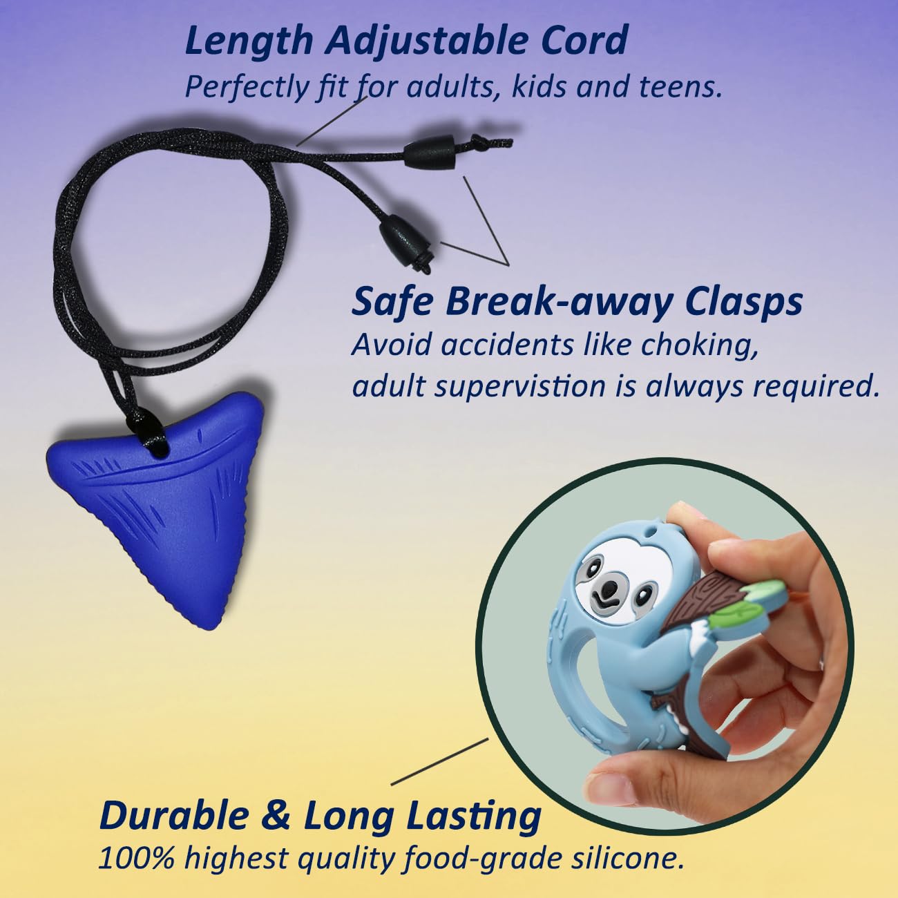 MaberryTech Direct shark tooth silicone pendant supports chew-friendly focus and calm