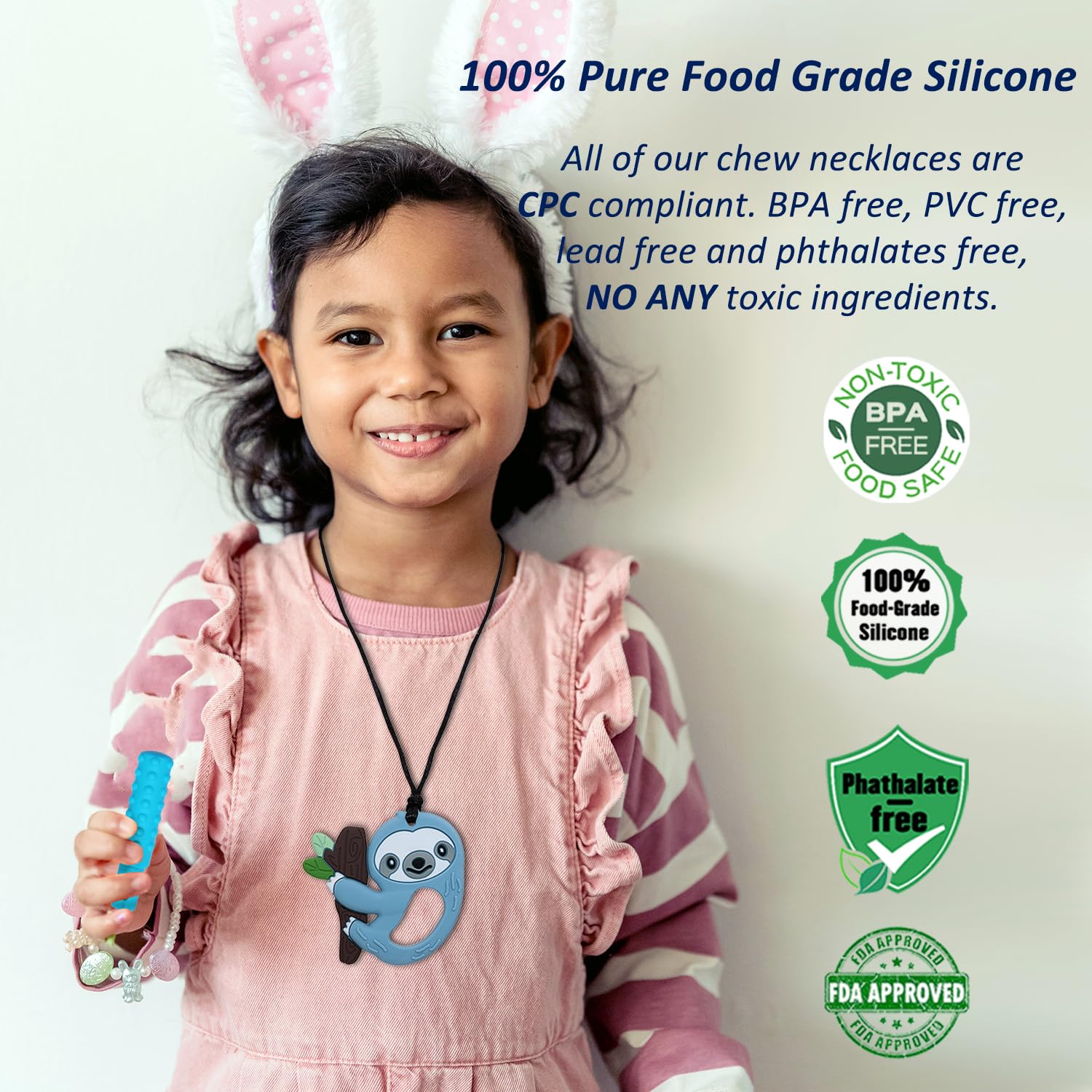 MaberryTech Direct sloth silicone toy close-up promotes safe, soothing sensory use