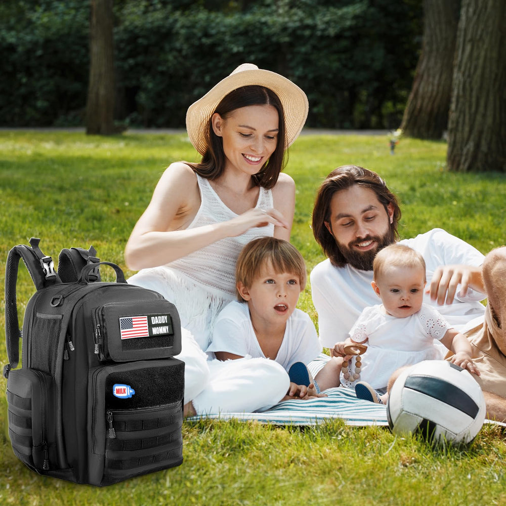 MABOZOO diaper bag backpack interior reveals multiple pockets for baby essentials.