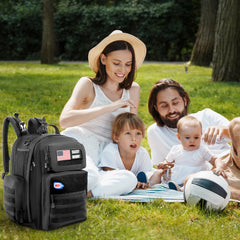 MABOZOO diaper bag backpack interior reveals multiple pockets for baby essentials.