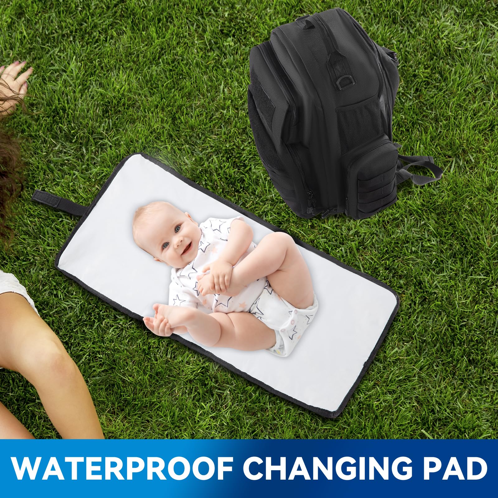 MABOZOO diaper bag backpack side view shows durable, PVC-free material for everyday use.