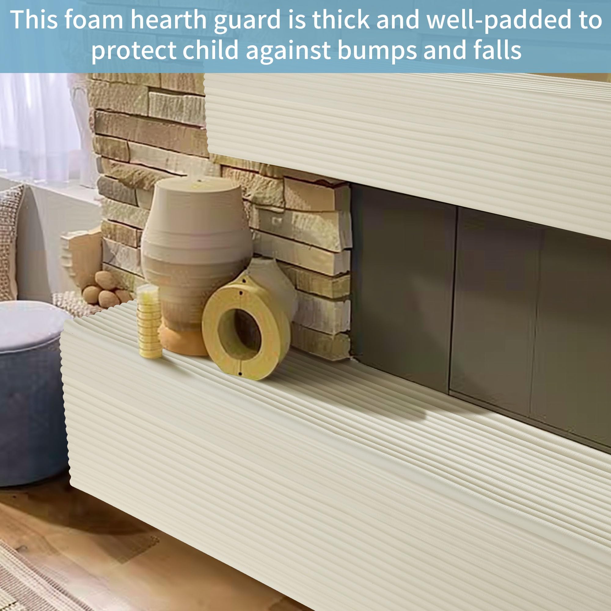 MABOZOO fireplace edge cushion rolls cream demonstrate long, flexible padding.