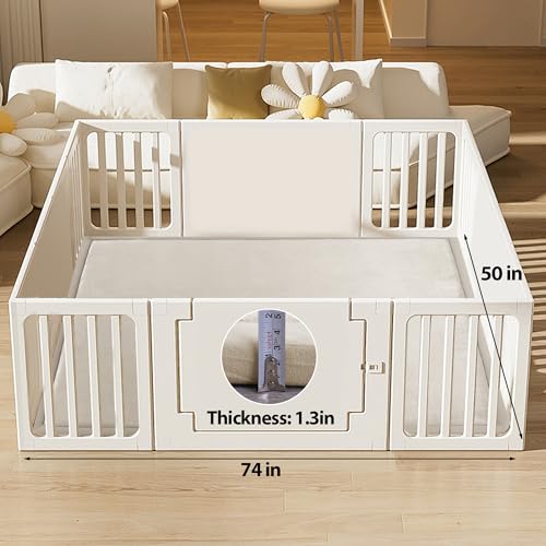 MABOZOO memory foam baby mat shows generous 74x50 inch space for crawling.