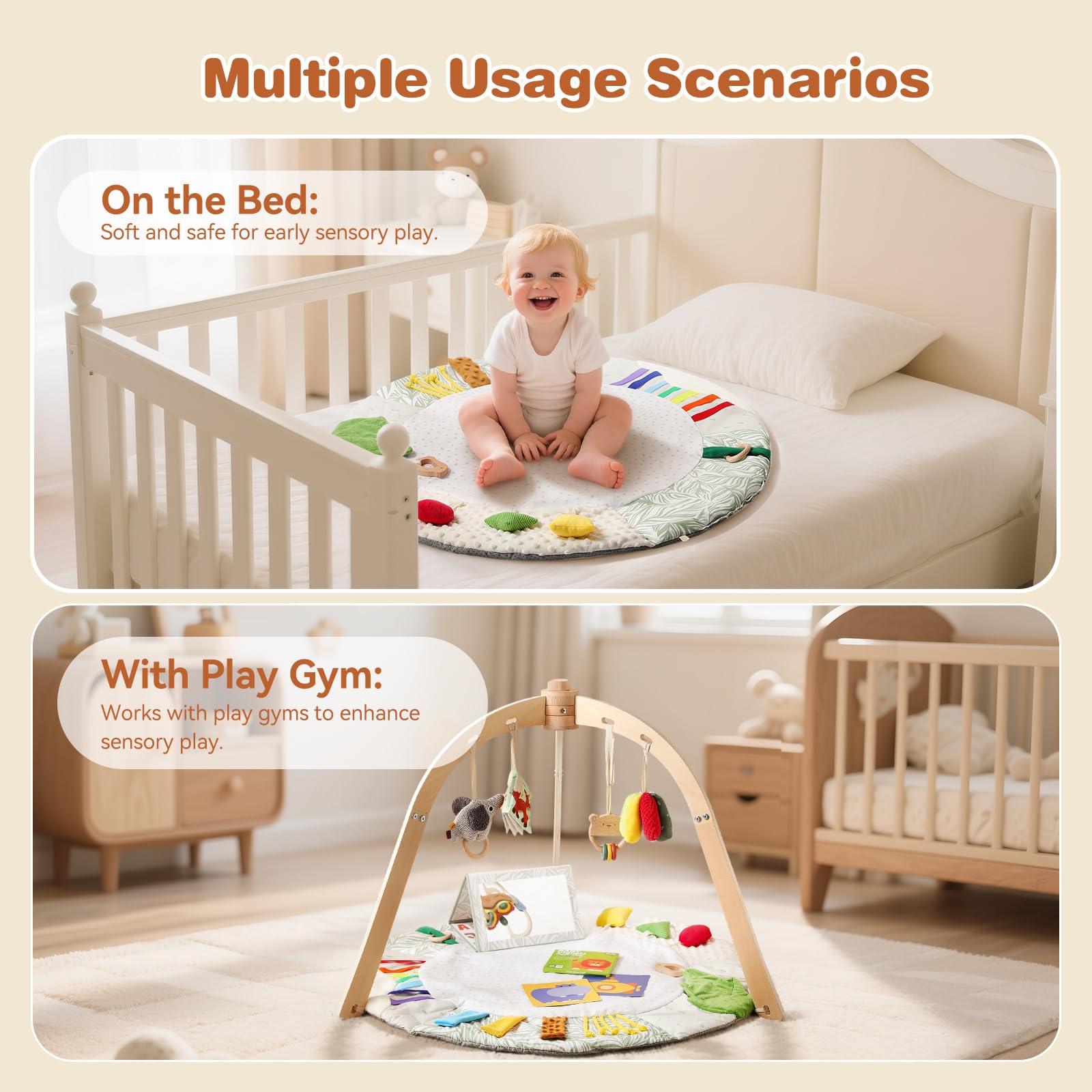 Macabaka montessori baby play mat growth stage 0–12m adapts with development.