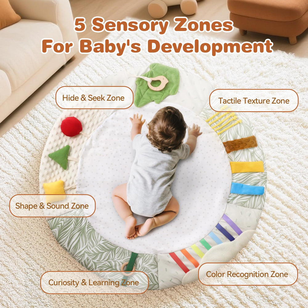 Macabaka montessori baby play mat color-recognition zone supports visual development and pattern discovery.