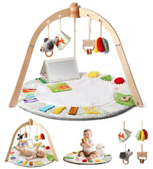 Macabaka wooden baby play gym arch, sturdy frame for safe tummy time.