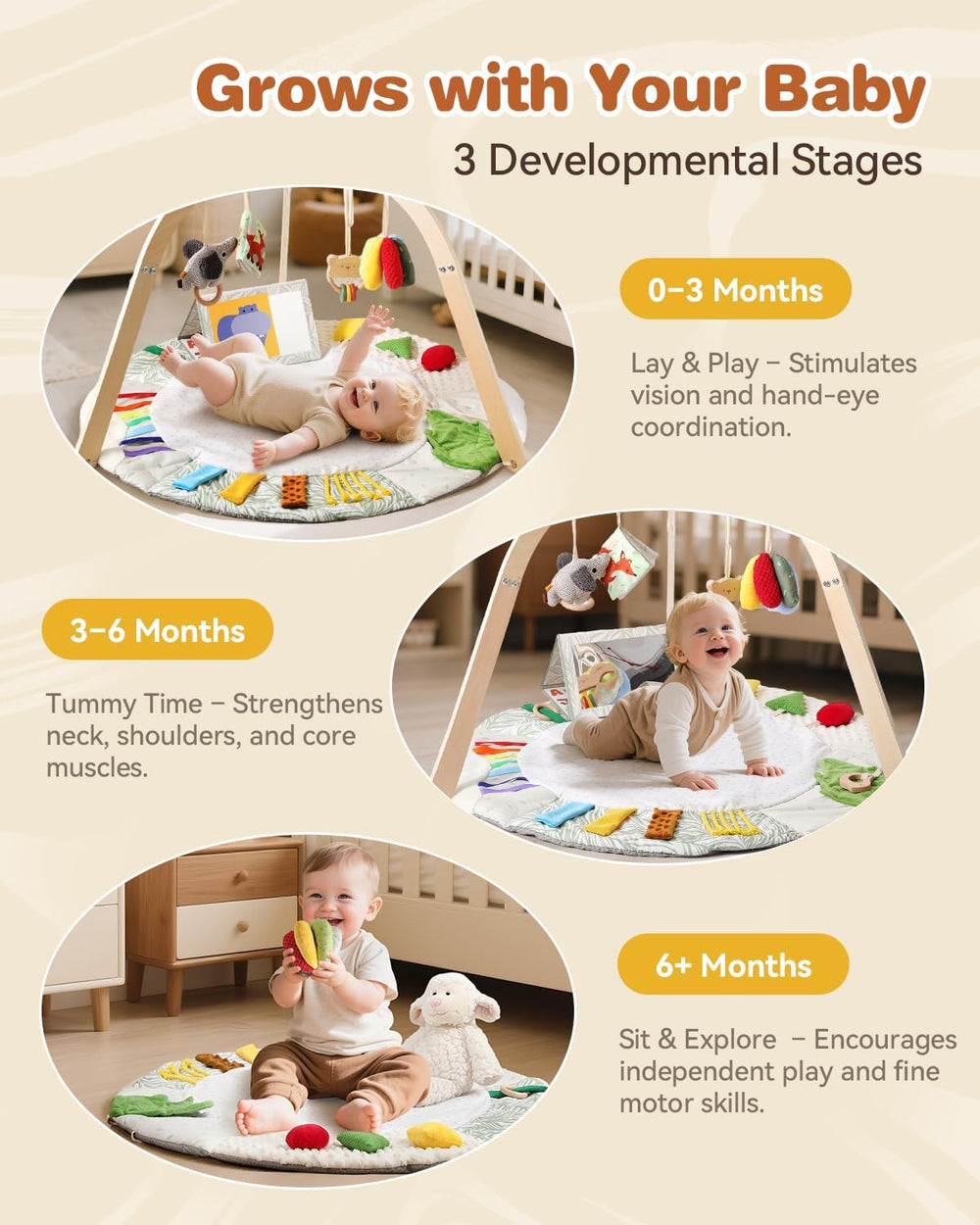 Macabaka wooden bear rattle strengthens grip and fine motor skills.