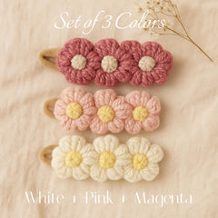 Macardac knitted cotton flower bow on infant headband adds cute styling.