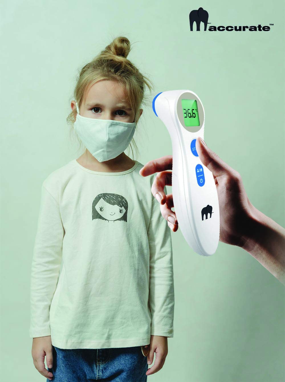 MACCURATE forehead thermometer kid-friendly design for gentle temperature checks.