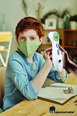 MACCURATE infrared thermometer with backlit display for easy nighttime readings.