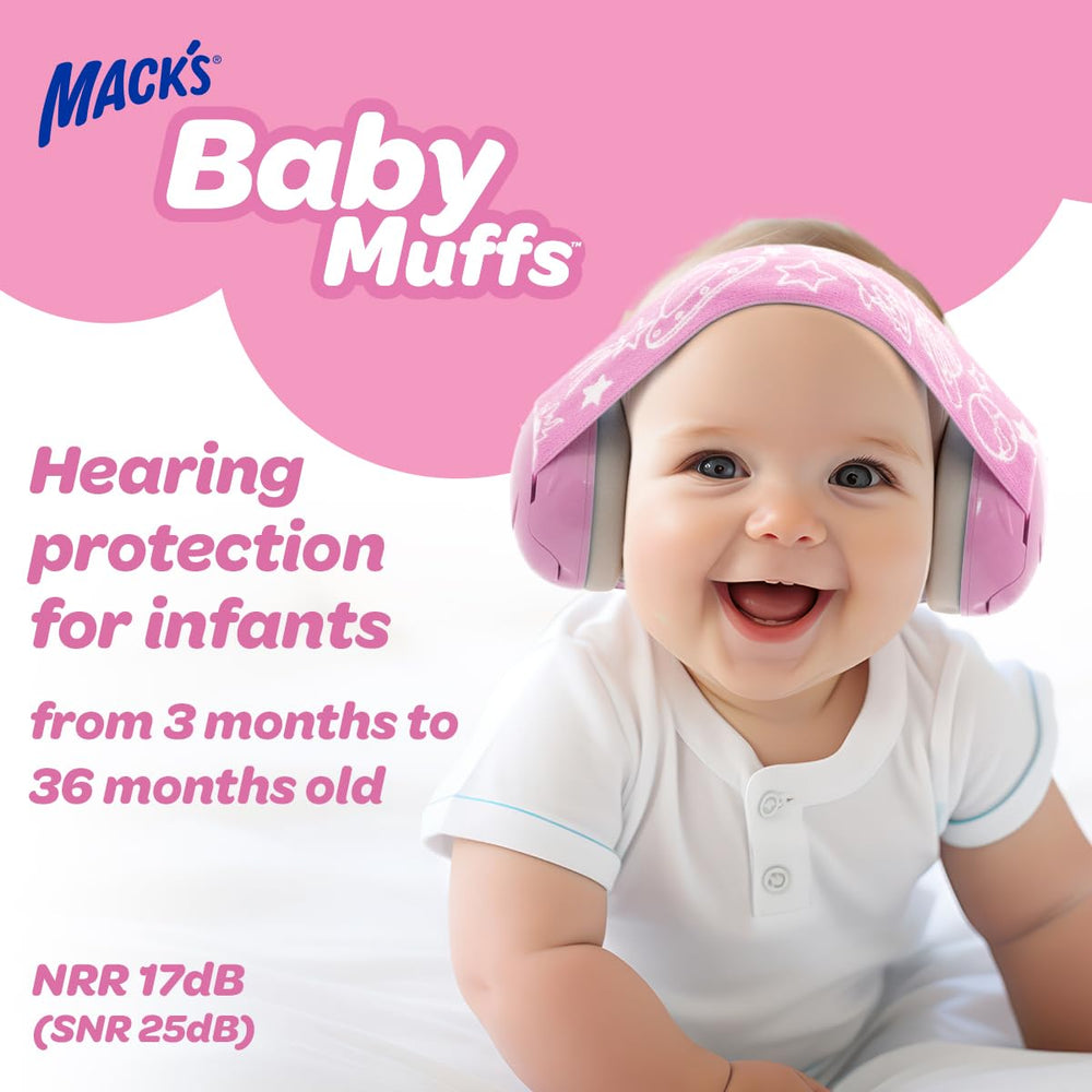 Mack's Baby Muffs pink headband provides gentle, comfortable fit