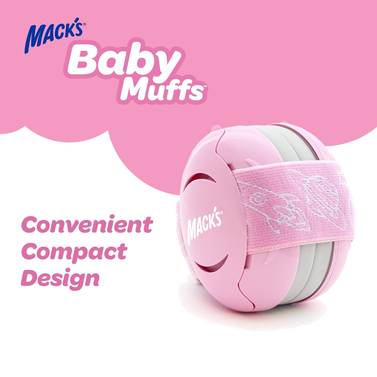 Mack's Baby Muffs pink in-use at a loud concert shields ears