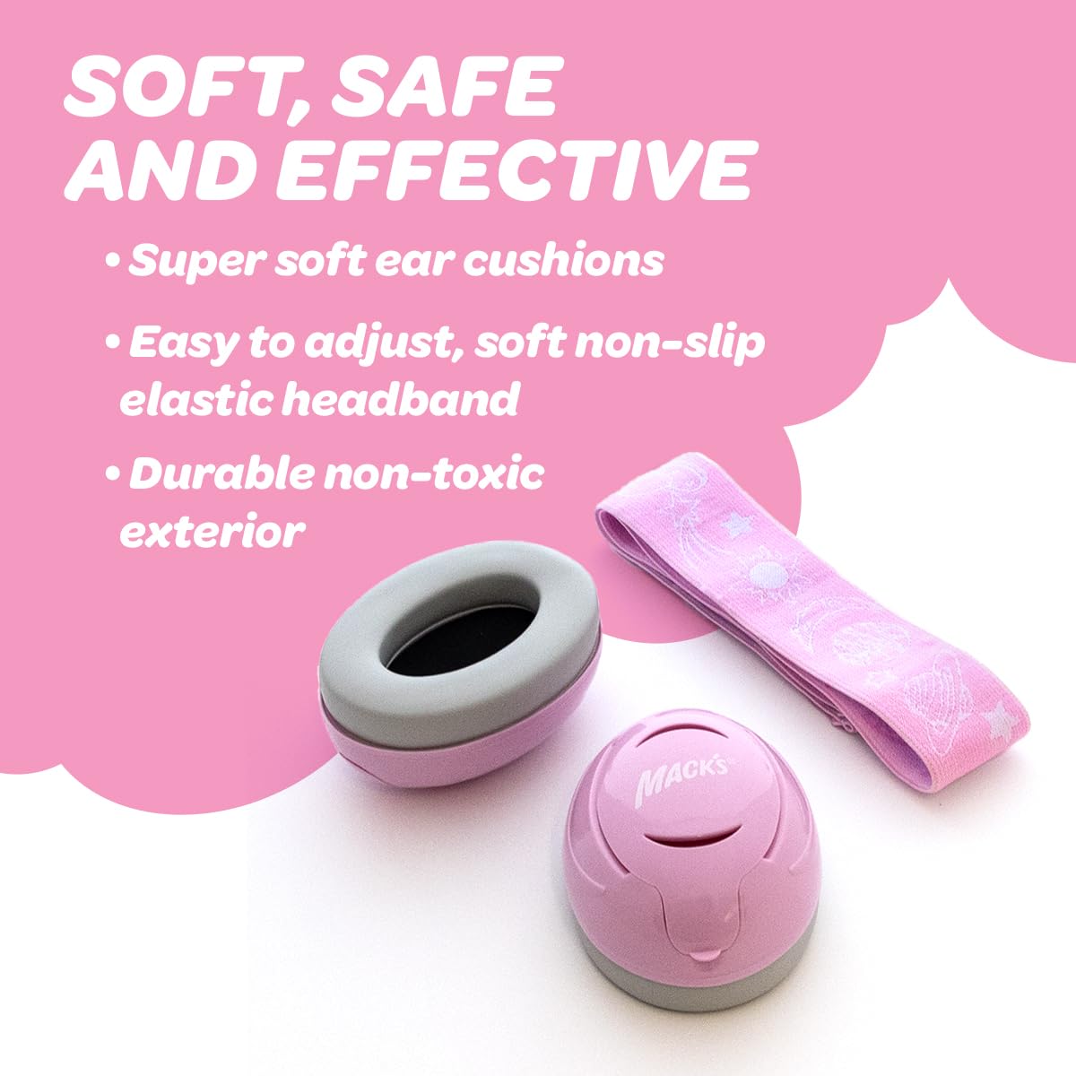 Mack's Baby Muffs pink soft-foam padding ensures comfort