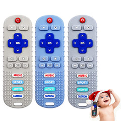 MACLUD teether remote trio beige close-up, easy grip for soothing teething.