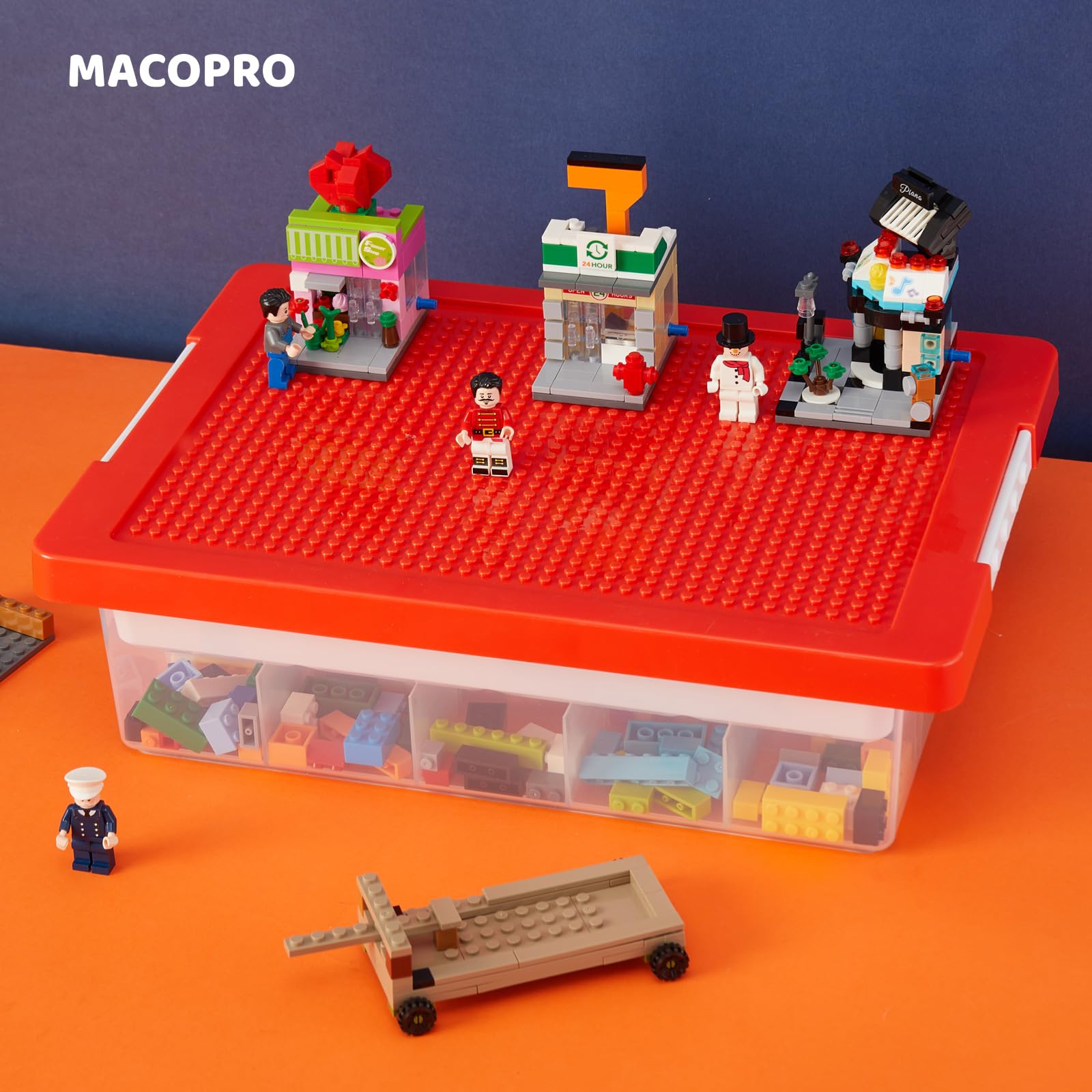 MACOPRO stackable plastic design highlights durability and crystal-clear walls for quick content checks.