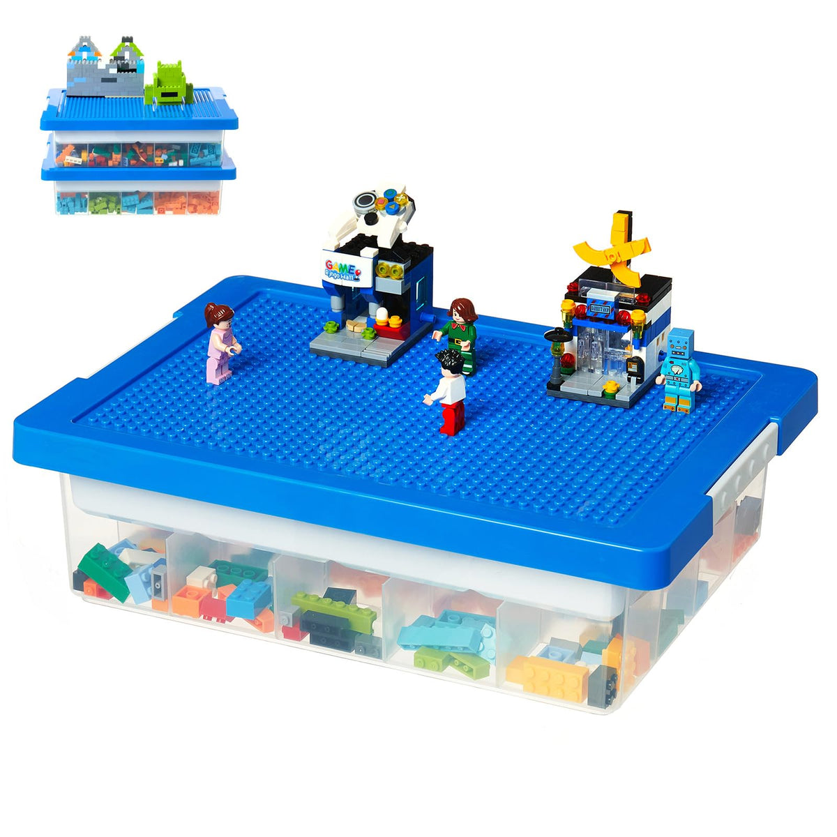 MACOPRO Toys Storage Organizer blue baseplate for stable brick builds.