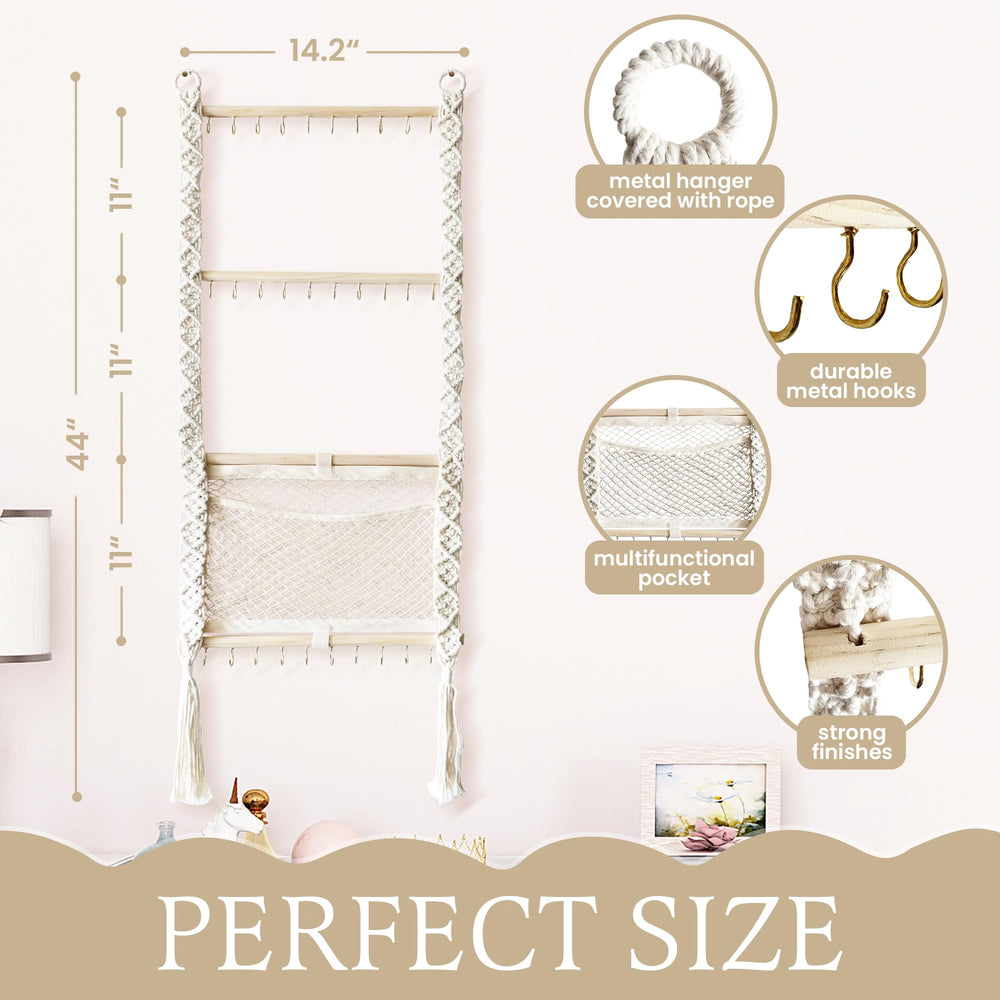 Macrame Headband Holder Cream closeup shows durable cotton weave ideal for daily use.