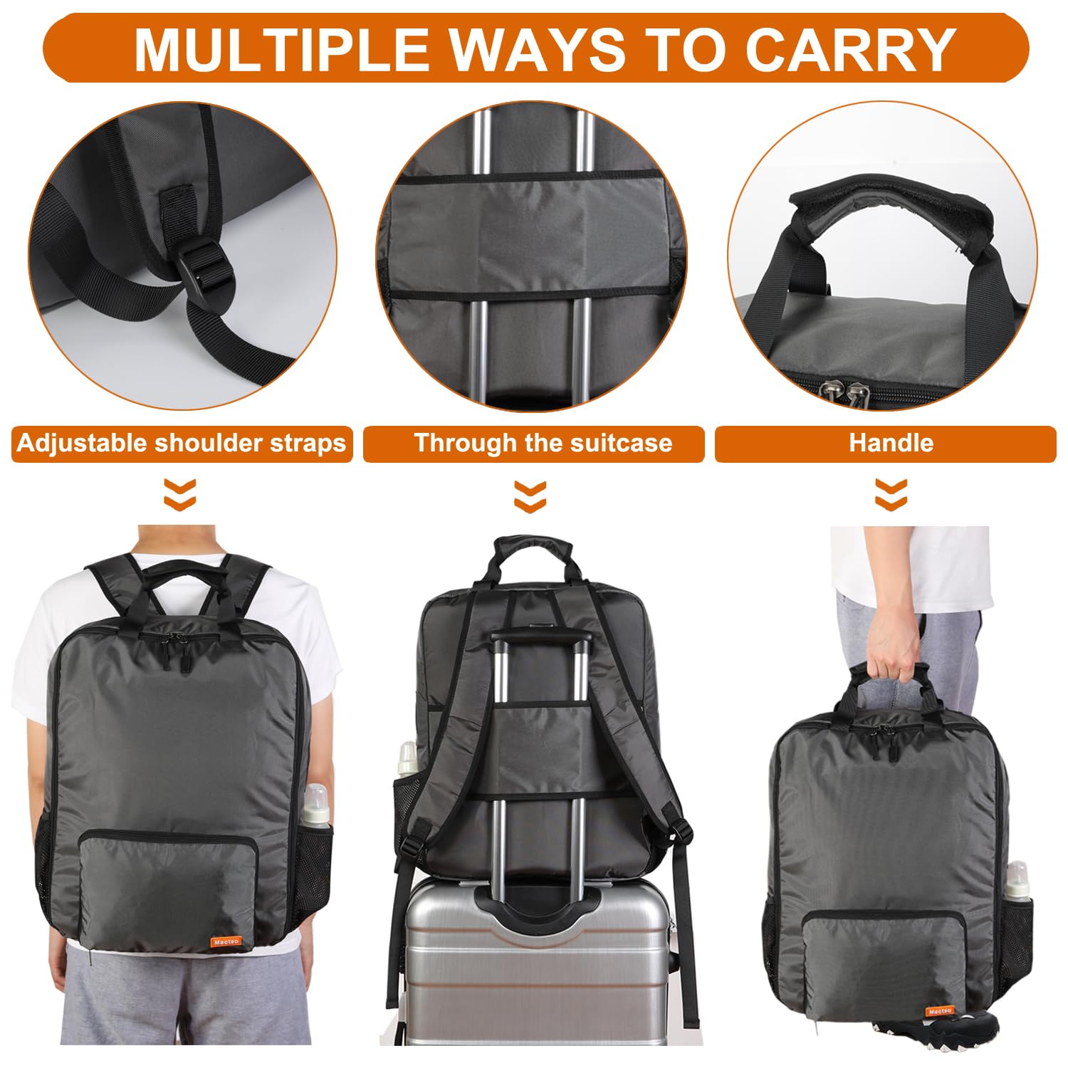 Mactso Stroller Travel Bag luggage-webbing enables stacking with other luggage.