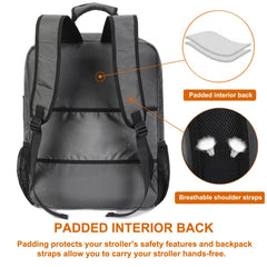 Mactso Stroller Travel Bag side-pocket demonstrates easy-access storage for bottles and toys.