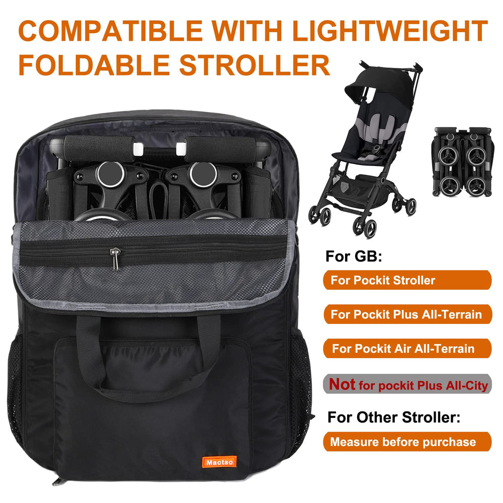 Mactso stroller travel bag with waterproof nylon protects stroller during rainy commutes.