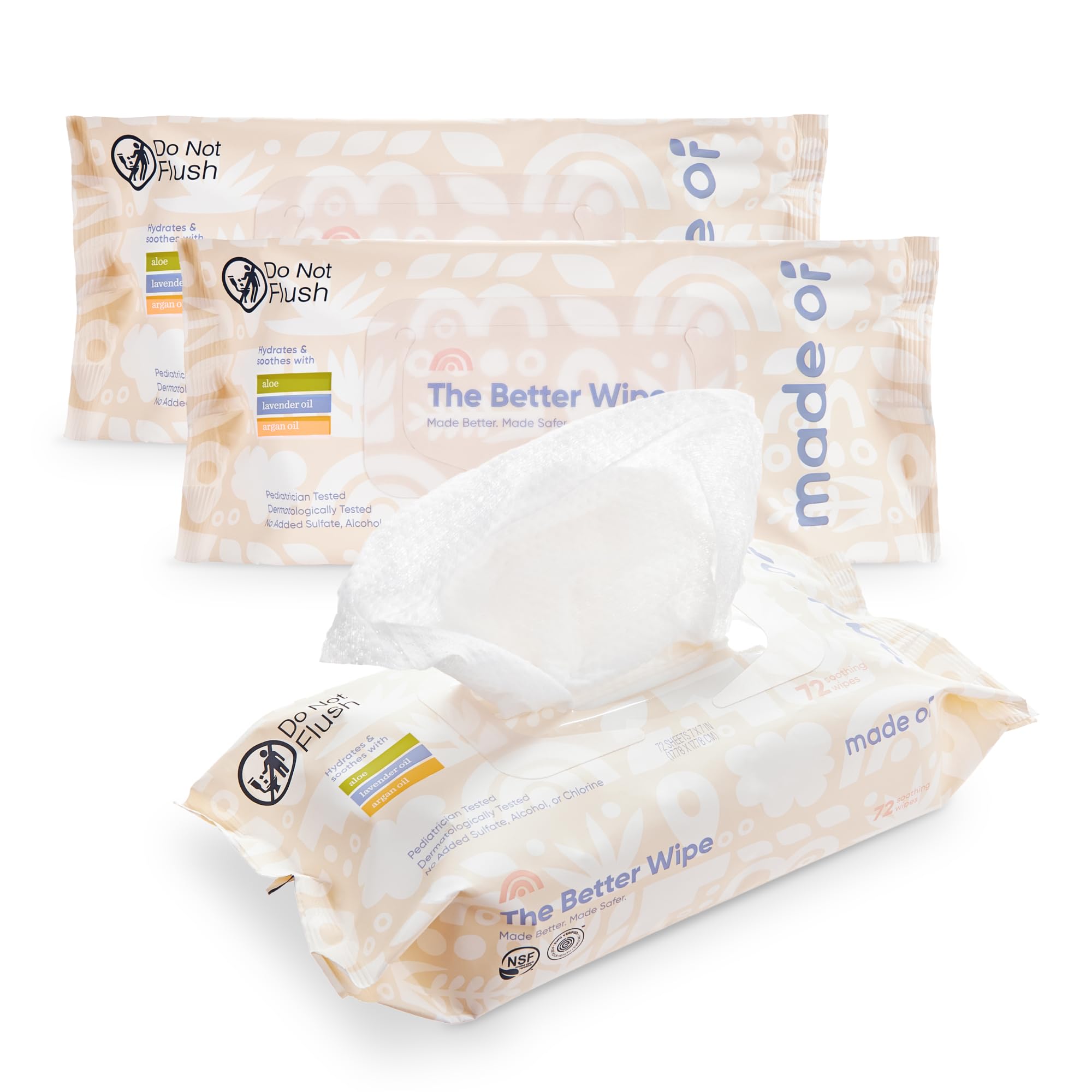 Wipes close-up with Aloe and Argan Oil for sensitive newborn skin