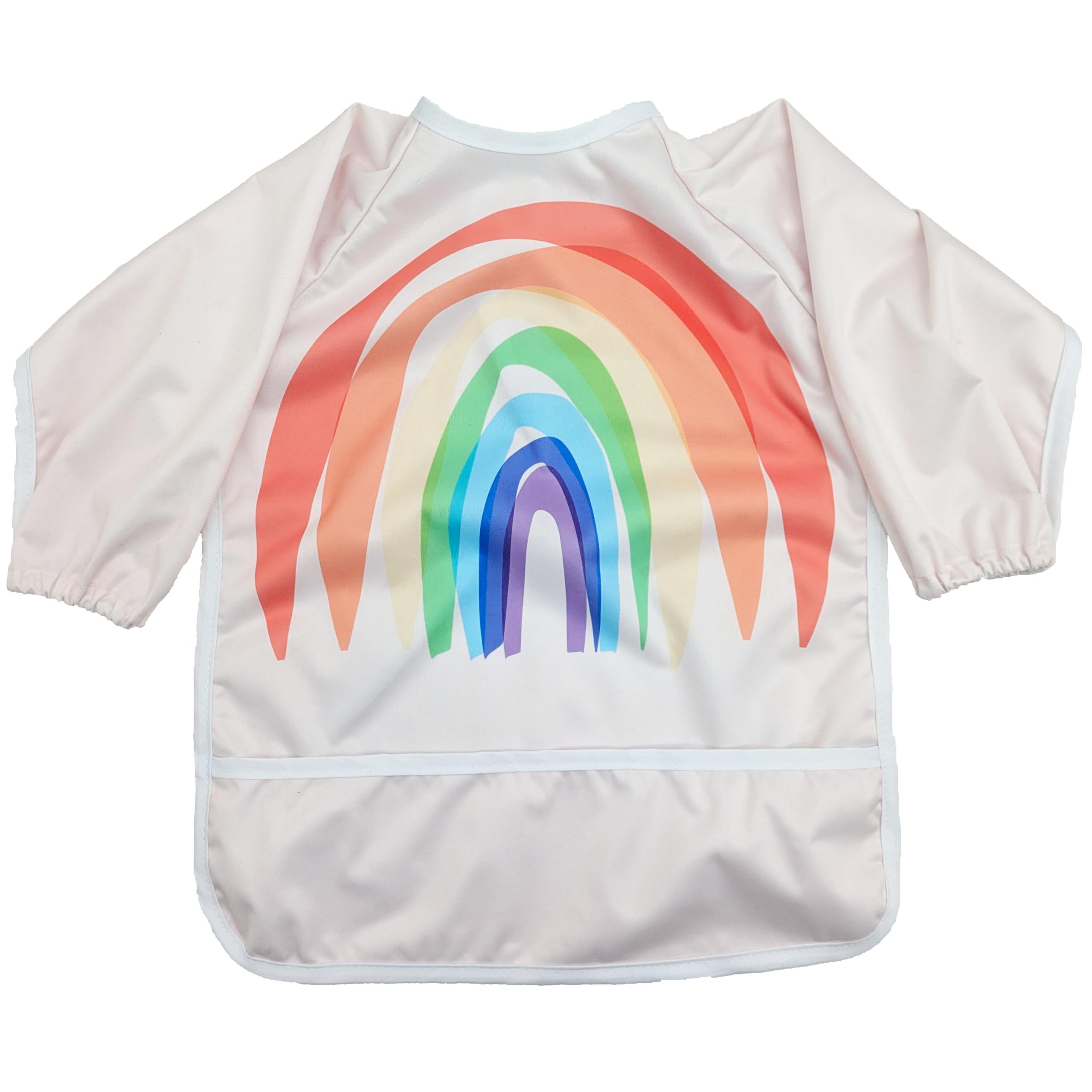 Madrona Brands Happy Rainbow full-sleeve bib provides full coverage to protect clothing from spills.