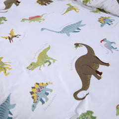 MAG colorful dinosaurs print pillowcase on white background supports imaginative bedtime.