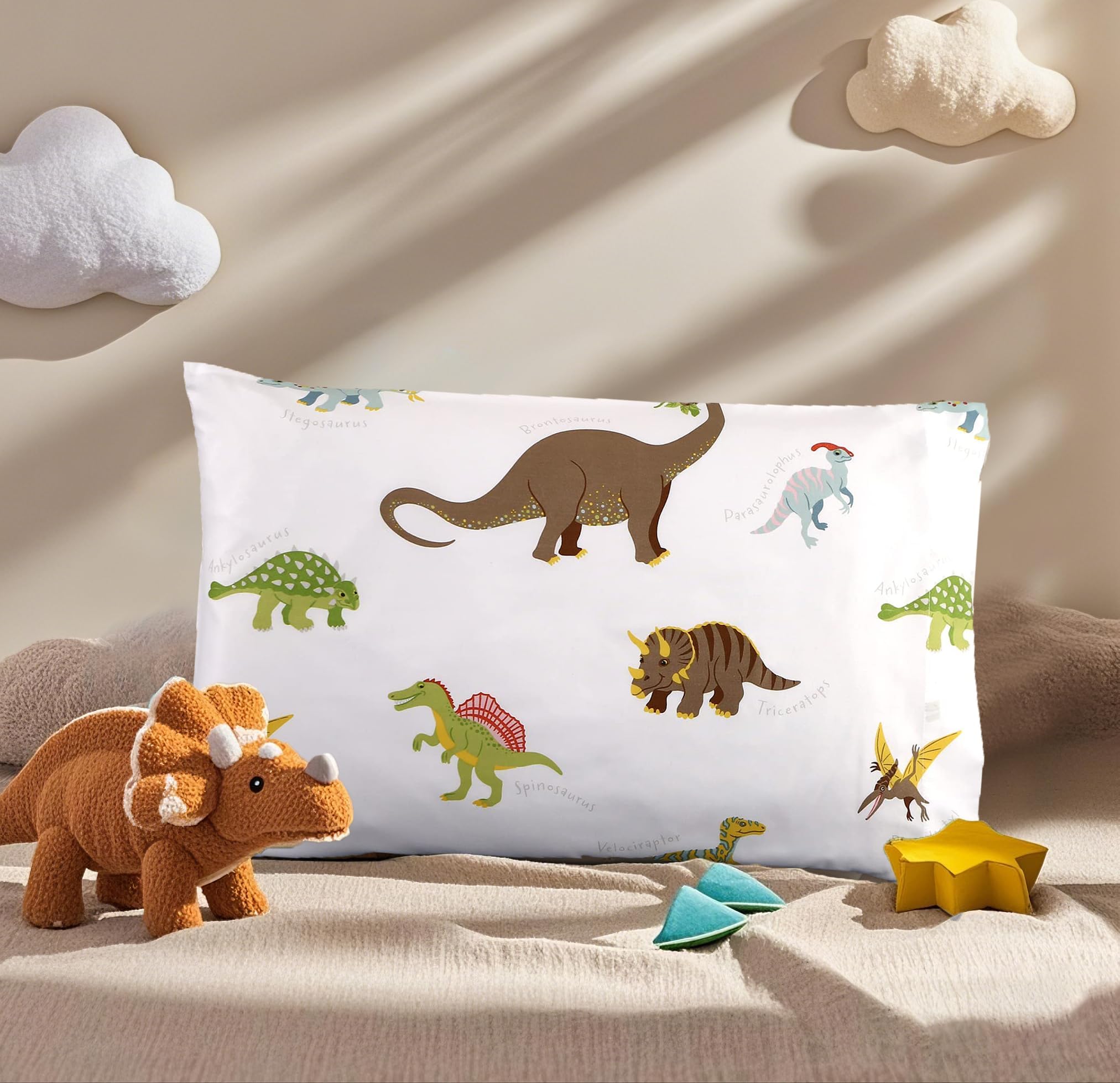 MAG toddler pillowcase travel cover with dinosaurs, ideal for on-the-go naps.