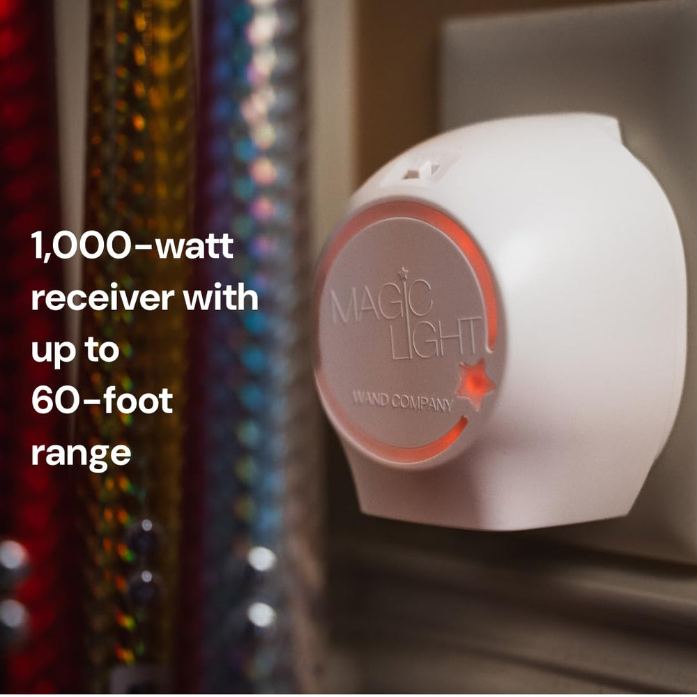 Magic Light Wand plug-in-receiver illustrates easy setup with wireless control up to 60 feet.