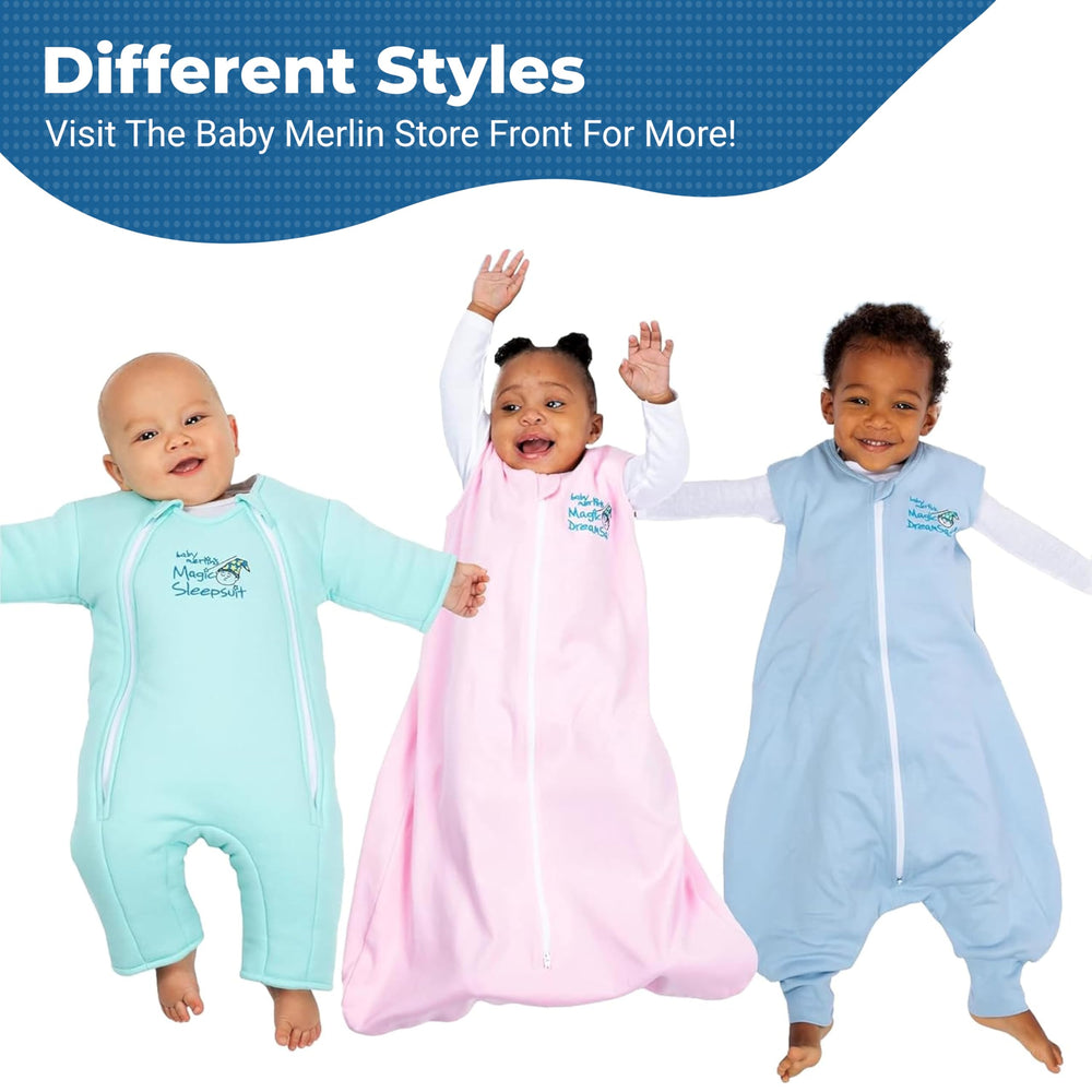 Magic Sleepsuit Baby Merlin's sleep sack on baby demonstrates cozy wrap