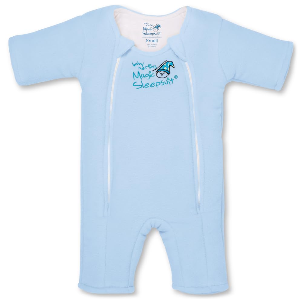 Magic Sleepsuit blue-double-zipper enables quick diaper changes without waking baby.