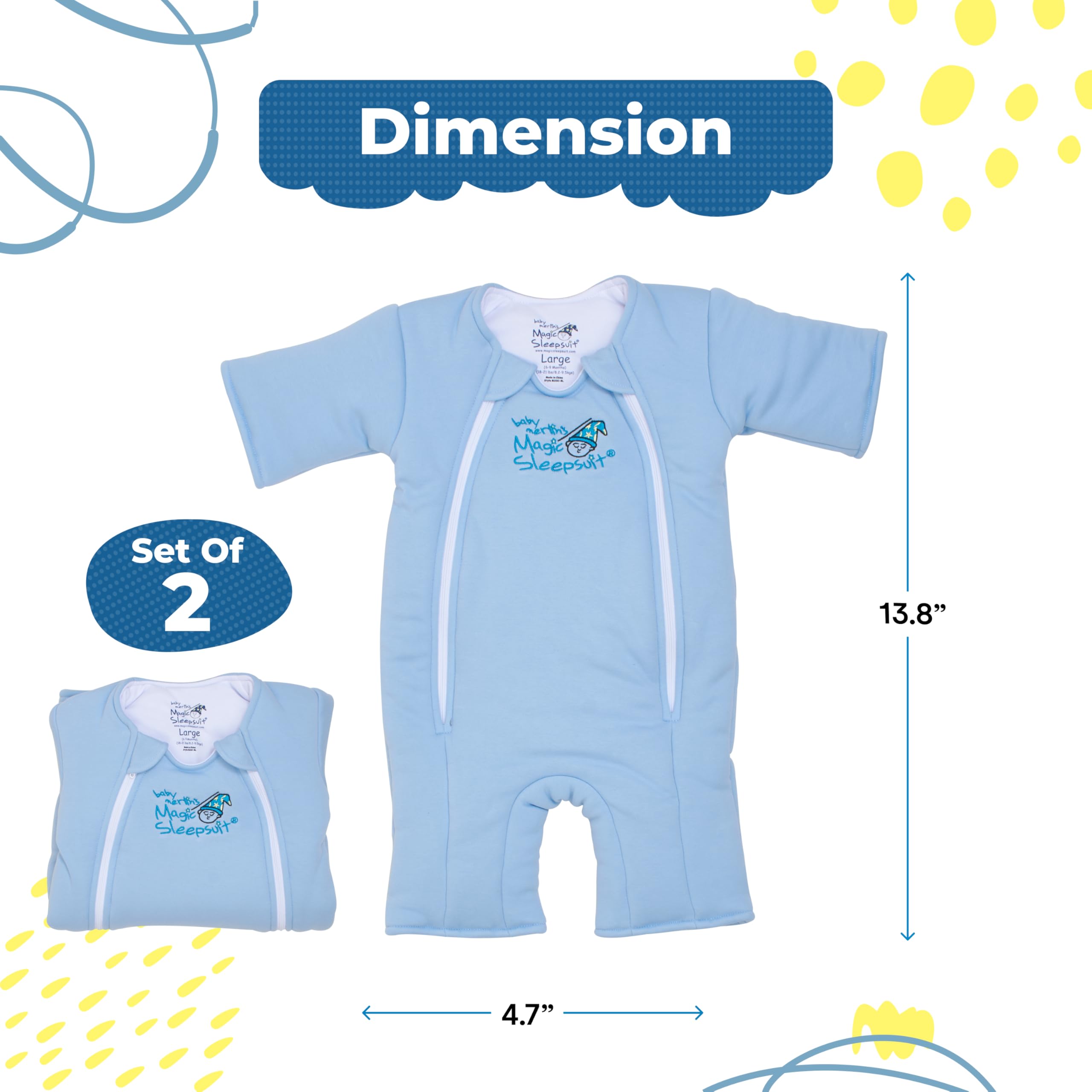 Magic Sleepsuit blue sleep sack side view showing leg room for movement