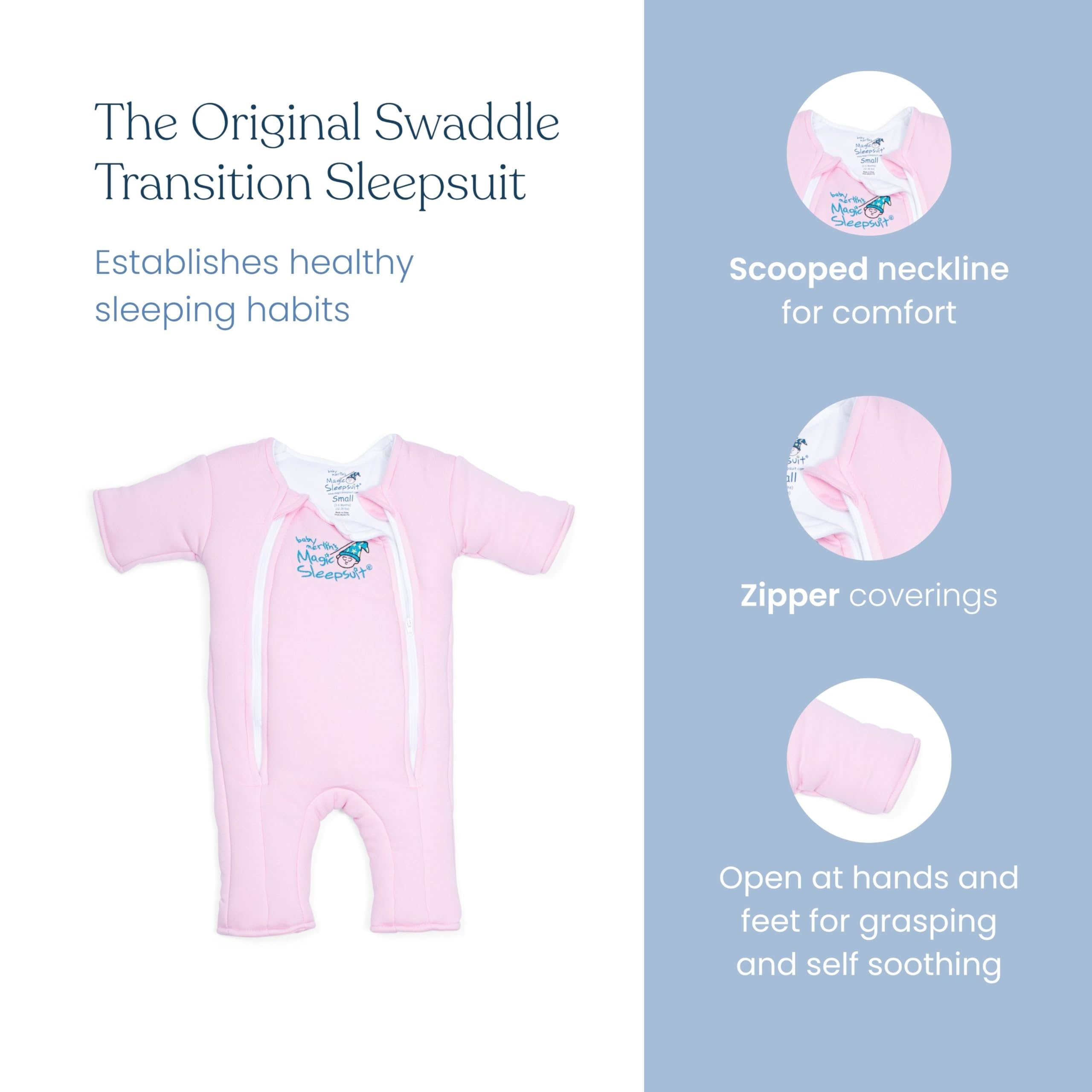Magic Sleepsuit Merlin pink back-sleep design supports safe positioning in crib sleep
