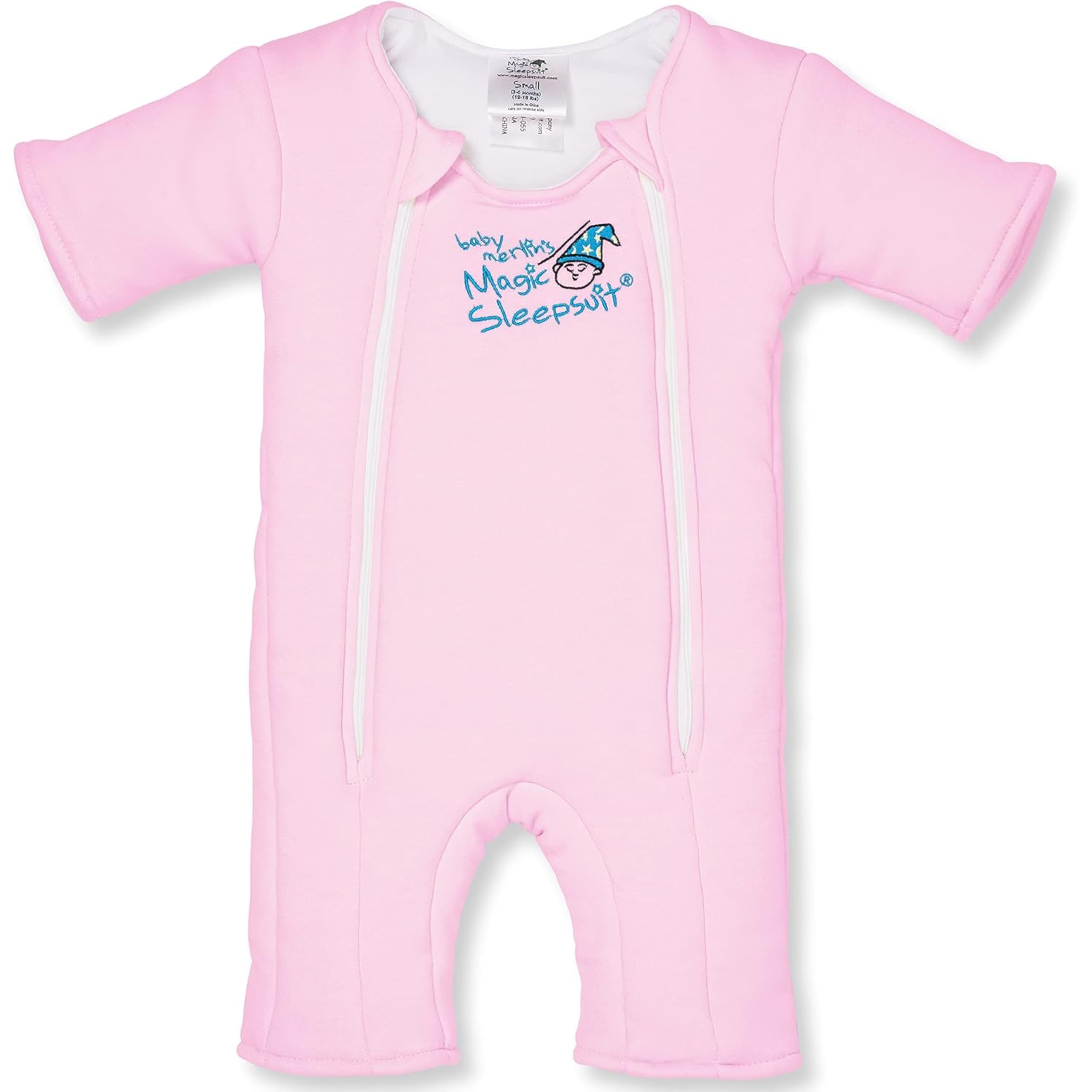 Magic Sleepsuit Merlin pink swaddle transition on baby promotes calmer nights
