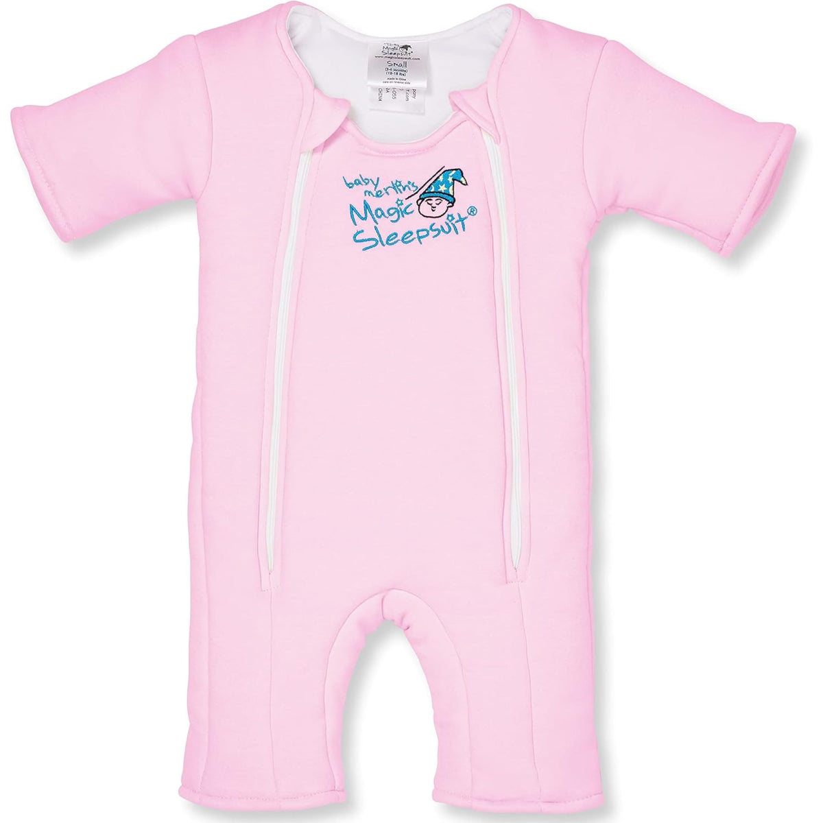 Magic Sleepsuit Merlin pink swaddle transition on baby promotes calmer nights